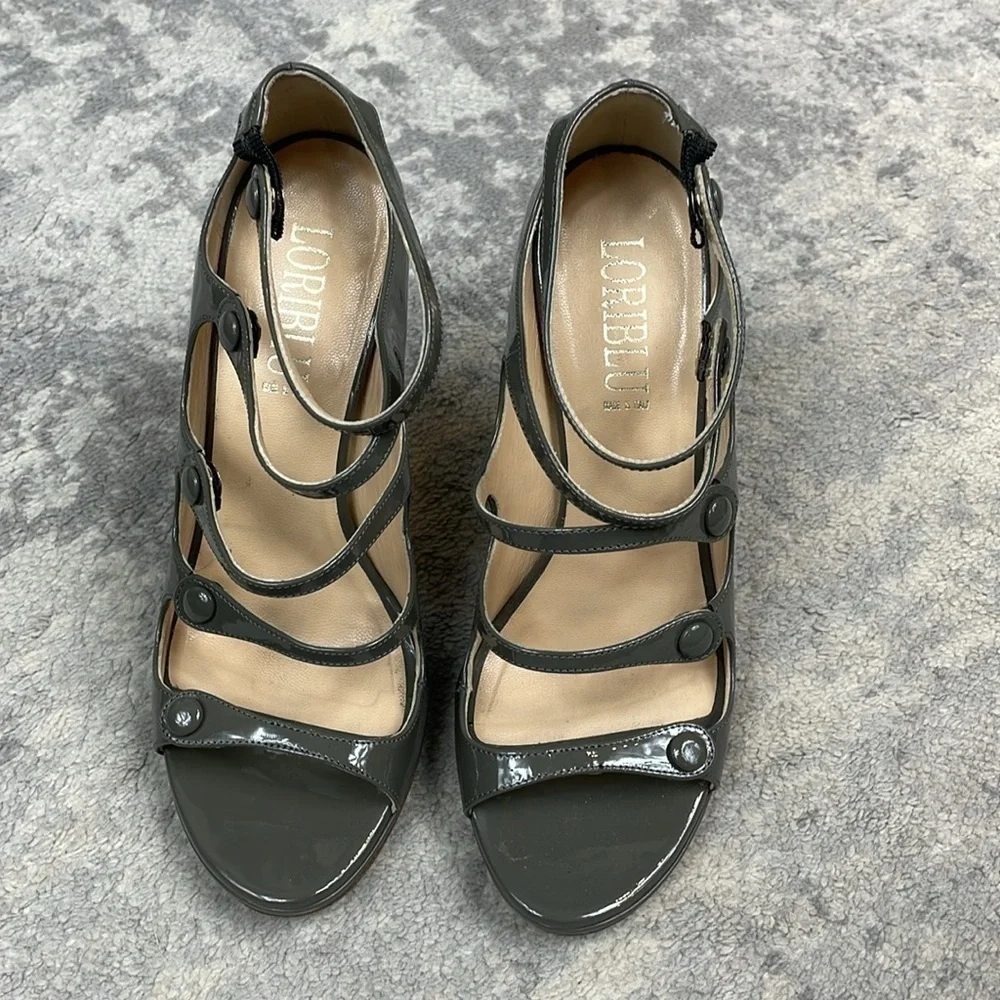 Loriblu Patent Leather Strappy Cage Heels Gray Stiletto Tall Italy Sz 39